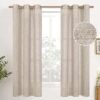 Natural Linen Curtains 63 Inch Length 2 Panels Bronze Grommet Linen Textured Short Window Drapes Light Filtering for Living Room Bedroom, 52 X 63 Inch