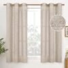 Natural Linen Curtains 63 Inch Length 2 Panels Bronze Grommet Linen Textured Short Window Drapes Light Filtering for Living Room Bedroom, 52 X 63 Inch