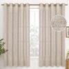 Natural Linen Curtains 63 Inch Length 2 Panels Bronze Grommet Linen Textured Short Window Drapes Light Filtering for Living Room Bedroom, 52 X 63 Inch