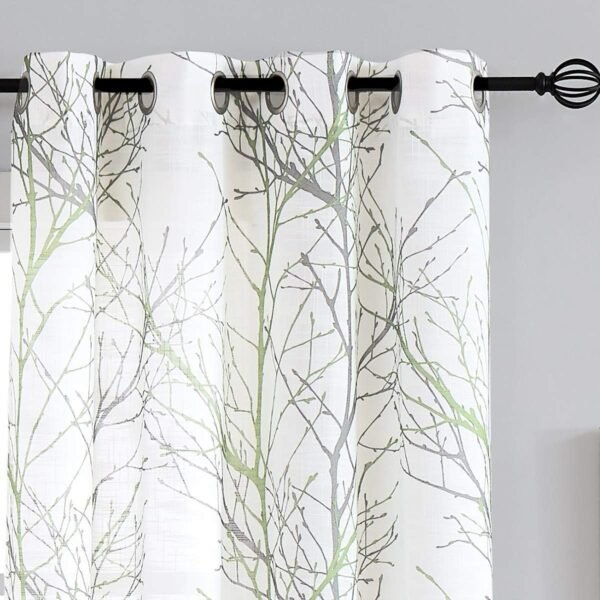 Tree Print Yellow Grey and White Curtains for Living Room Windows - Linen Textured Grommet Branches Pattern Window Treatment Set for Bedroom - 50" W x 96" L - (2 Panels)