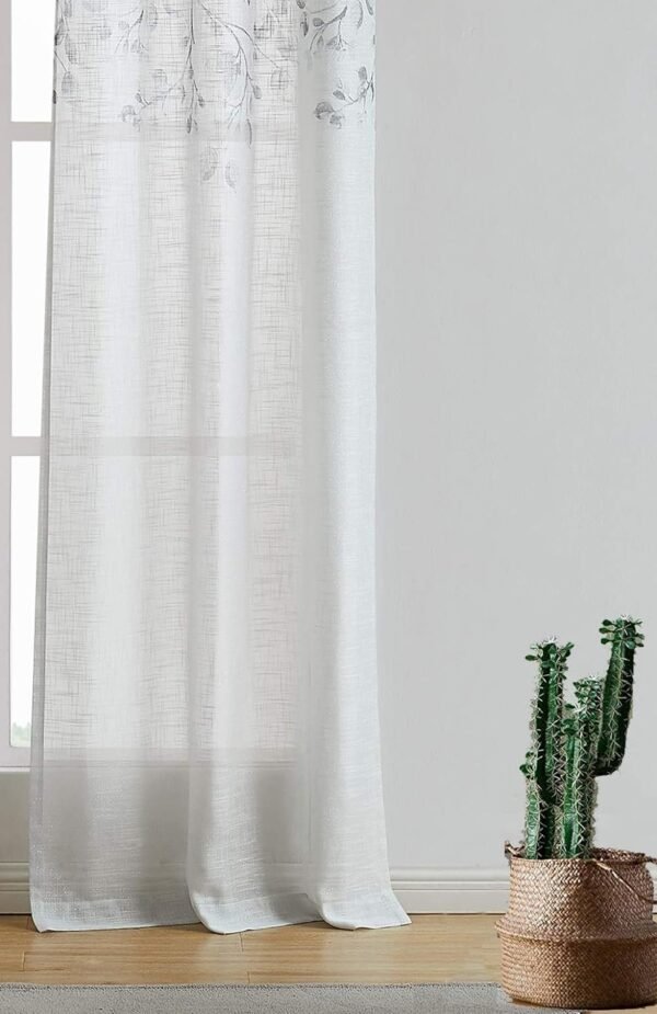 Gray Tan Leaf Floral Print Metallic Sheer Curtain Panels for Autumn Fall Rustic Living Room Bedroom Sparkling Decorative Grommet Top Window Treatment Farmhouse Drape, 40"x84"x2