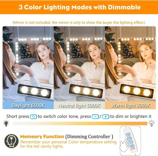 Vanity Lights for Mirror LED Makeup Light Strip with 3 Color Temperature Lighting Modes and Dimmable Stick on Vanity Bathroom Mirror,Ultra Bright (Mirror Not Included)