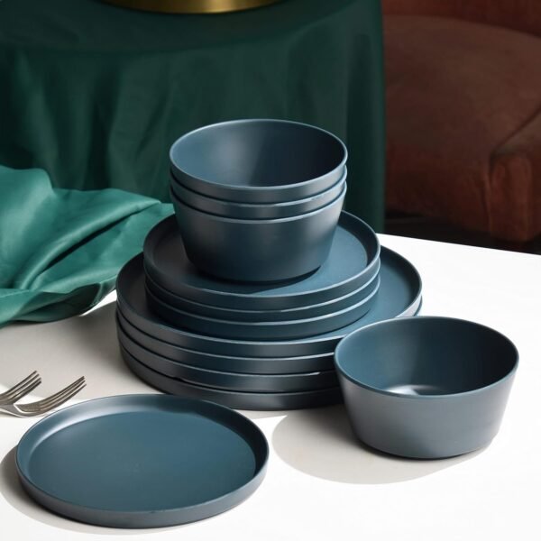 71Wi8NUe_hL._AC_SL1500.jpg 12Pcs Melamine Dinnerware Set, White Dinnerware Set Indoor and Outdoor Use Plates and Bowls Sets For 4 Dishes Camping Dishwasher Safe BPA Free(Sage White)