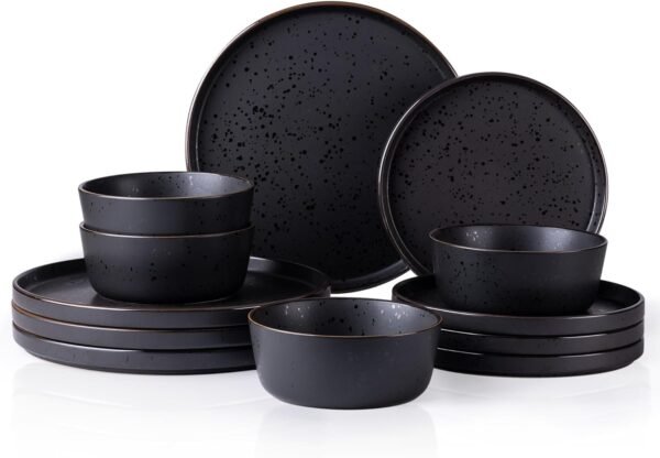 Ceramic Dinnerware Sets of 4, Modern Flat Stoneware Plates and Bowls Sets,Chip and Crack Resistant | Dishwasher & Microwave Safe Dishes Set,Scratch Resistant- Service for 4 (12pc)-Matte White