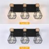 3-Light Farmhouse Bathroom Vanity Light Fixtures, Wood Bathroom Lighting Over Mirror, Black Vanity Lights with Metal Lampshade, Vintage Wall Light Fixtures for Bedroom, Living Room, Hallway
