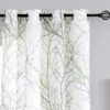 Tree Print Yellow Grey and White Curtains for Living Room Windows - Linen Textured Grommet Branches Pattern Window Treatment Set for Bedroom - 50" W x 96" L - (2 Panels)