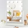Lighted Vanity Makeup Mirror with Lights Hollywood Cosmetic Mirror with 9 Dimmable LED Bulbs for Dressing Room Tabletop, 3 Color Lighting, Detachable 10X Magnification Mirror, White