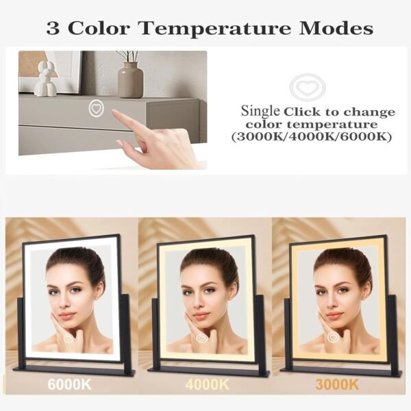 Classic Makeup Mirror with Lights, Lighted Vanity Mirror with Dimmable Light, Smart Control, Memory, Adjustable Warm White/Natural/Daylight, Birthday Wedding Gift, 360°Rotation (13in. Black)