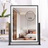 Lighted Vanity Mirror Fashion Makeup Mirror 12in Black for Desktop with Detachable,10x Magnifying,360° Rotation,Adjustable Warm White/Natural/Daylight Dimmable Light Memory,Birthday Gift for Woman