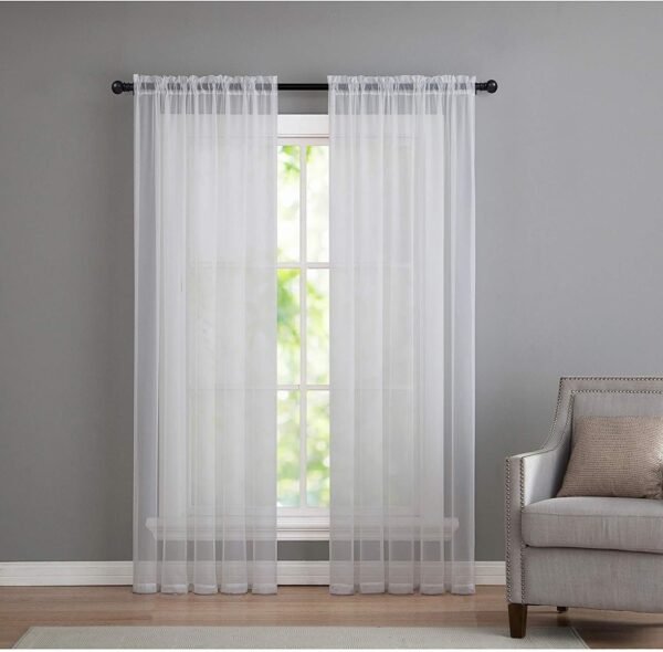 2 Pack: Basic Rod Pocket Sheer Voile Window Curtain Panels - Assorted Colors (White, 84 in. Long)