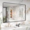 71cJ0zgs_5L._AC_SL1500.jpg 20x30 Silver Bathroom Mirror, Silver Wall Mirror for Vanity, Brushed Metal Framed Rectangle Mirror, Anti-Rust, Brushed Nickel,Shatterproof, Round Corners(Horizontally/Vertically)