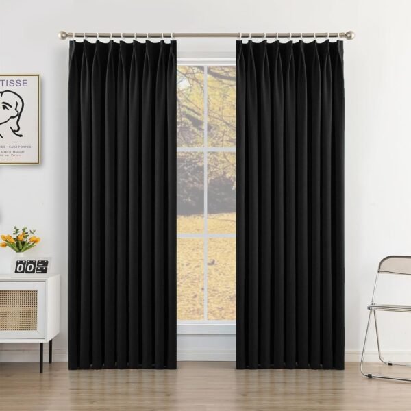 Pure White Pinch Pleat Curtain 52" W x 63" L Solid Thermal Insulated 50% Blackout Patio Door Curtain Panel Drape for Traverse Rod and Track with Tieback, (One Panel)