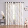 Tree Print Yellow Grey and White Curtains for Living Room Windows - Linen Textured Grommet Branches Pattern Window Treatment Set for Bedroom - 50" W x 96" L - (2 Panels)