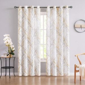 71diCO7hRuL._AC_SL1200.jpg Tree Print Yellow Grey and White Curtains for Living Room Windows - Linen Textured Grommet Branches Pattern Window Treatment Set for Bedroom - 50" W x 96" L - (2 Panels)