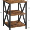 Three-Tier Nightstand with Storage, S-Shaped Steel Frame Coffee Table, Suitable for Living Room and Bedroom, 15.7 x 15.7 x 23.6 inches, Farmhouse Style, Rustic Brown and Black