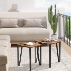 Nesting Coffee Tables, End Tables Set of 2 for Living Room Bedroom, Industrial Small Stacking Side Tables with Metal Frame for Couch, Rustic Brown and Black ULET013B01