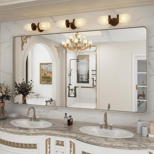 71f1lQ6w-sL._AC_SL1500.jpg 20x30 Silver Bathroom Mirror, Silver Wall Mirror for Vanity, Brushed Metal Framed Rectangle Mirror, Anti-Rust, Brushed Nickel,Shatterproof, Round Corners(Horizontally/Vertically)