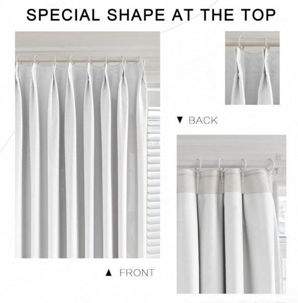 Pure White Pinch Pleat Curtain 52" W x 63" L Solid Thermal Insulated 50% Blackout Patio Door Curtain Panel Drape for Traverse Rod and Track with Tieback, (One Panel)