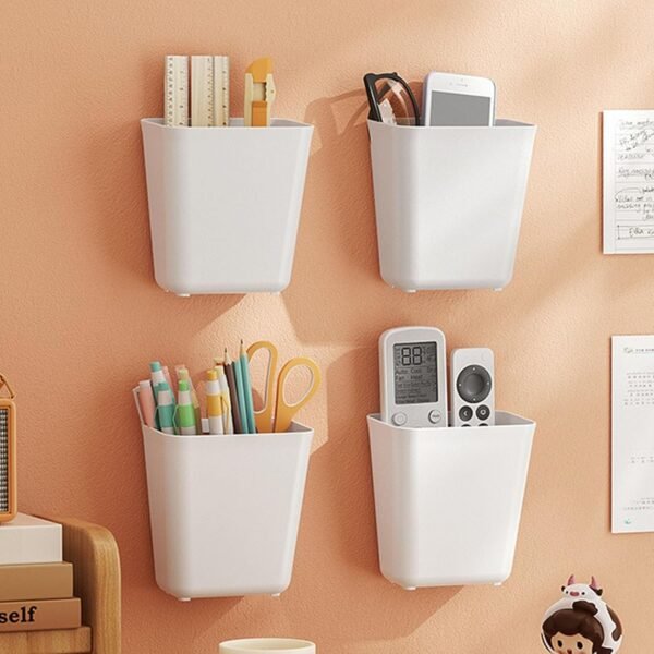 Topyond Adhesive Wall Mounted Organizer, Compact Floating Shelf for No Drilling, Pen, Remote Controller, Cellphone Holder, Wall Storage for Home, Office