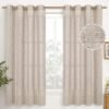 Natural Linen Curtains 63 Inch Length 2 Panels Bronze Grommet Linen Textured Short Window Drapes Light Filtering for Living Room Bedroom, 52 X 63 Inch
