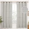 Natural Linen Curtains 63 Inch Length 2 Panels Bronze Grommet Linen Textured Short Window Drapes Light Filtering for Living Room Bedroom, 52 X 63 Inch