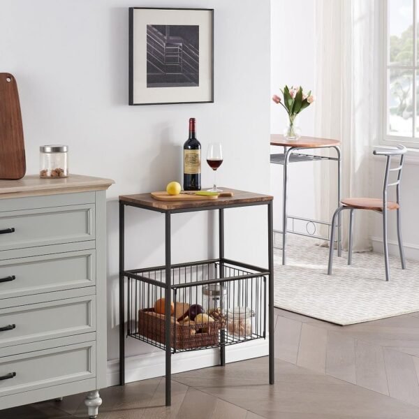 Tall Side End Table,Nightstands Shelf Storage Organizer with Versatile Metal Basket for Telephone Entryway/Living Room/Bedroom/Kitchen,31" H, 1 Set, Rustic Brown