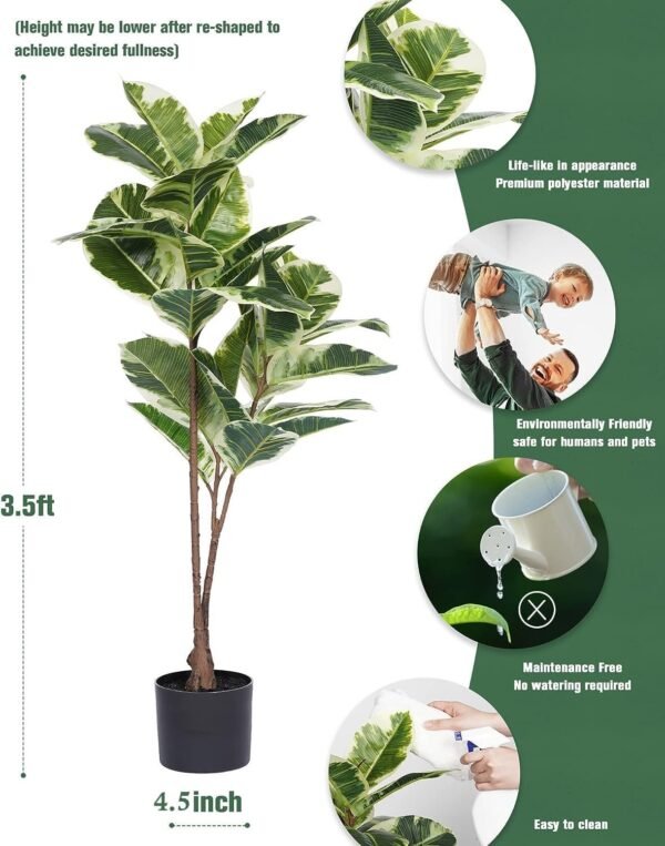 Artificial Rubber Tree Plant 43in Tall Faux Ficus Tree Potted Fake Tropical Decorative House Large Floor Artificial Plants for Home Office Store Room Decor