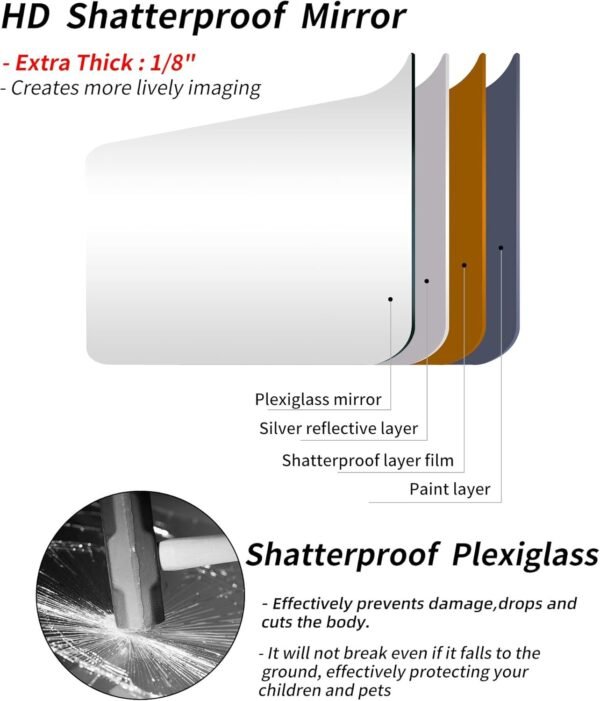 Full Length Wall Mirror Tiles,Glassless Mirror for Kids,Acrylic Extra Thick 1/8",40"x10" 4Pcs 10"x10",Shatterproof Frameless Mirror Wall Stickers.Apply Bedroom,Living Room,Door