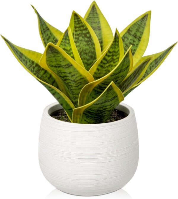 Fake Snake Plant 16" Faux Potted Plant Artificial Snake Plant with White Ceramic Pot Sansevieria Plant Perfect for House Modern Living Room Office Housewarming Gift Indoor Decor