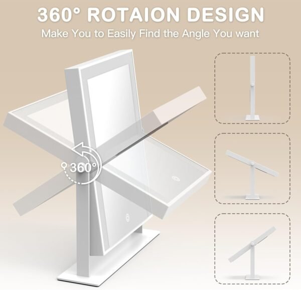 Lighted Makeup Mirror with Light, 9"x11" Vanity Mirror with Lights, Portable Tabletop Cosmetic Make Up Mirror, Smart Touch Control, Dual Power Supply, 360°Rotation