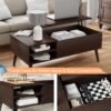 Wood Lift Top Coffee Table with Hidden Compartment, Storage Shelf and Metal Frame, Modern Center Table for Home Living Room Office (Deep Brown)