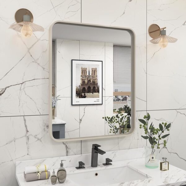71pBP4_58NL._AC_SL1500.jpg 20x30 Silver Bathroom Mirror, Silver Wall Mirror for Vanity, Brushed Metal Framed Rectangle Mirror, Anti-Rust, Brushed Nickel,Shatterproof, Round Corners(Horizontally/Vertically)