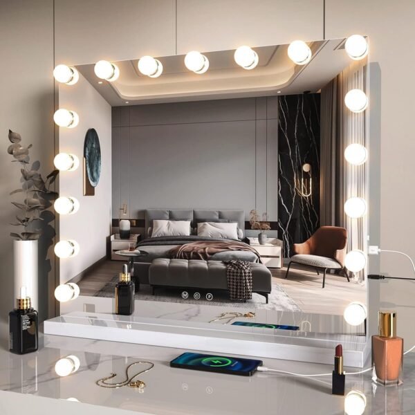 Makeup Mirror with Lights, Vanity Mirror with Lights, Lighted Makeup Mirror, 3 Color Modes, Dimmable Light,360° Rotation