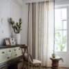 Geometric Semi-Blackout Window Curtains 2 Panels Boho Linen Room Darkening Curtains Tassels Rod Pocket Window Drapes for Bedroom Living Room(52" W x 63" L Pair, Cream)