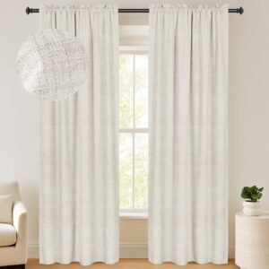 100% Blackout Shield Linen Blackout Curtains 84 Inches Long 2 Panels Set, Blackout Curtains for Bedroom, Thermal Insulated Rod Pocket Window Curtains & Drapes Living Room, 50W X 84L, Beige