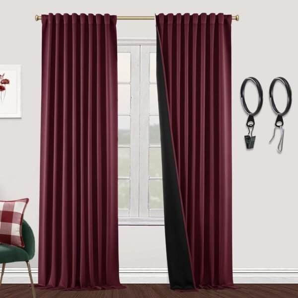 Blackout Curtains 96 Inches Long 2 Panel Set for Living Room,Black Out Room Darkening Thermal Pleated Back Tab Hooks Rings Pleat 8 FT Track Ceiling to Floor Length Curtains for Bedroom Window,Cream
