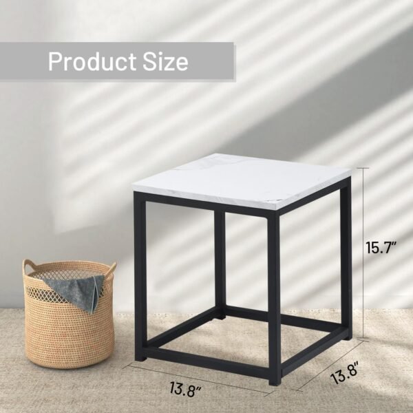 Modern End Table, Square Small Coffee Sofa Side Table with Metal Frame