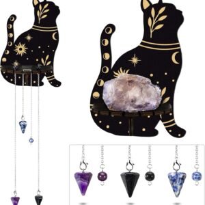 Cute Wall Shelf Wooden Crystal Shelf with 3 Crystals Stones Wall Mounted Crystal Display Shelf Decorative Crystal Wall Shelf Crystal Organizer Floating Shelves for Living Room Bathroom Decor (Cat)