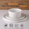 Ceramic Dinnerware Sets of 4, Modern Flat Stoneware Plates and Bowls Sets,Chip and Crack Resistant | Dishwasher & Microwave Safe Dishes Set,Scratch Resistant- Service for 4 (12pc)-Matte White