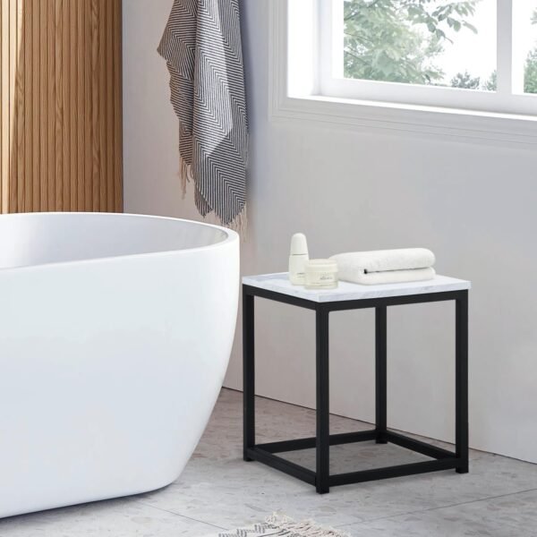 Modern End Table, Square Small Coffee Sofa Side Table with Metal Frame