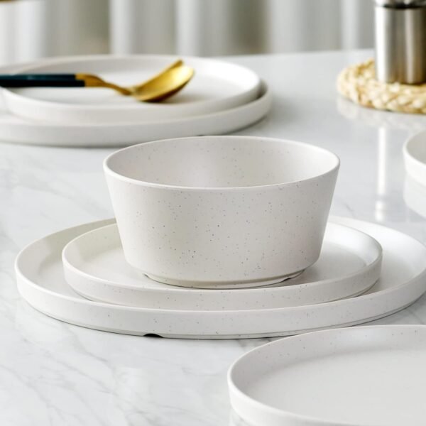 71u_uvIoHOL._AC_SL1500.jpg 12Pcs Melamine Dinnerware Set, White Dinnerware Set Indoor and Outdoor Use Plates and Bowls Sets For 4 Dishes Camping Dishwasher Safe BPA Free(Sage White)