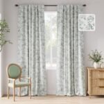 100% Blackout Floral Curtains 96 Inches Long, Printed Flower Sage Green Blackout Curtains for Bedroom Rod Pocket Back Tab Full Blackout Curtains Thermal Insulated Window Drapes, 2 Panels