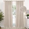 Natural Linen Curtains 63 Inch Length 2 Panels Bronze Grommet Linen Textured Short Window Drapes Light Filtering for Living Room Bedroom, 52 X 63 Inch