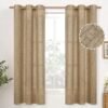 Natural Linen Curtains 63 Inch Length 2 Panels Bronze Grommet Linen Textured Short Window Drapes Light Filtering for Living Room Bedroom, 52 X 63 Inch