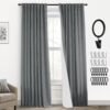 108 Inch Long Blackout Curtains & Drapes for Track System Pleated with Hooks Rings 2 Panels Set,Linen Black Out Back Tab 9FT Ceiling to Floor Length Curtains for Living Room,Cream Ivory