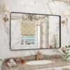 81-XzM26_rL._AC_SL1500.jpg 20x30 Silver Bathroom Mirror, Silver Wall Mirror for Vanity, Brushed Metal Framed Rectangle Mirror, Anti-Rust, Brushed Nickel,Shatterproof, Round Corners(Horizontally/Vertically)