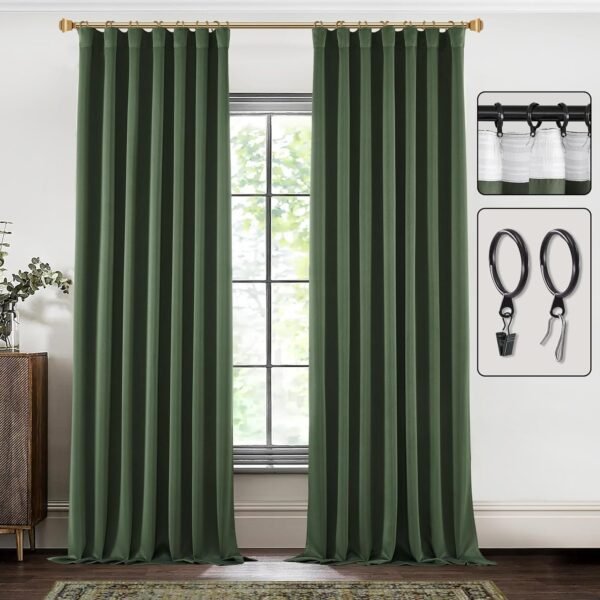 Blackout Curtains 96 Inches Long 2 Panel Set for Living Room,Black Out Room Darkening Thermal Pleated Back Tab Hooks Rings Pleat 8 FT Track Ceiling to Floor Length Curtains for Bedroom Window,Cream