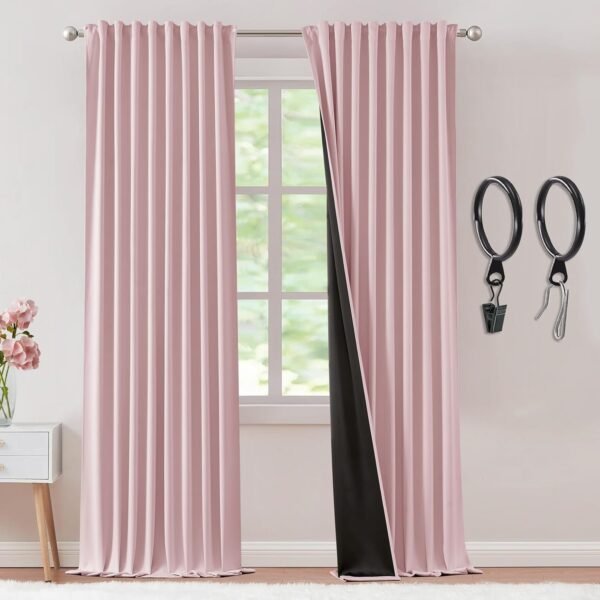 Blackout Curtains 96 Inches Long 2 Panel Set for Living Room,Black Out Room Darkening Thermal Pleated Back Tab Hooks Rings Pleat 8 FT Track Ceiling to Floor Length Curtains for Bedroom Window,Cream