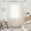 White Linen Sheer Curtains 96 Inch Length for Extra Wide Windows 84 Inch Width 2 Panel Back Tab Pocket Light Filter Semi Sheer Long Skinny Curtains for Living Room Rustic Farmhouse 8 FT Wide 84 x 96