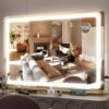 Vanity Mirror with Lights - 15"x12.6" LED Lighted Makeup Mirror, Large Makeup Mirror with Lights, Touch Screen with 3-Color Lighting, Dimmable, for Vanity Desk Tabletop, Bedroom